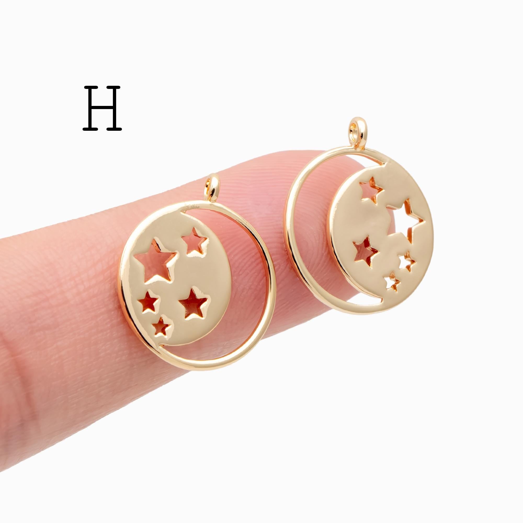 4pcs CZ pave Gold/ Silver Moon Star Charms, 18K Gold/ Rhodium plated Brass Moon Pendants (GB-2433)